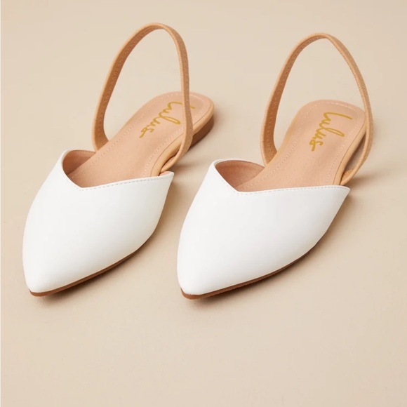 Lulus Mae White and Beige Pointed-Toe Slingback Flats NWOT - Picture 1 of 8